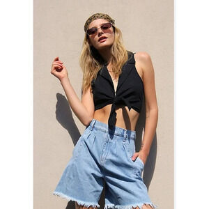 Free People Venice Culotte Denim Short Jorts Size 27 Washed Blue High-waisted